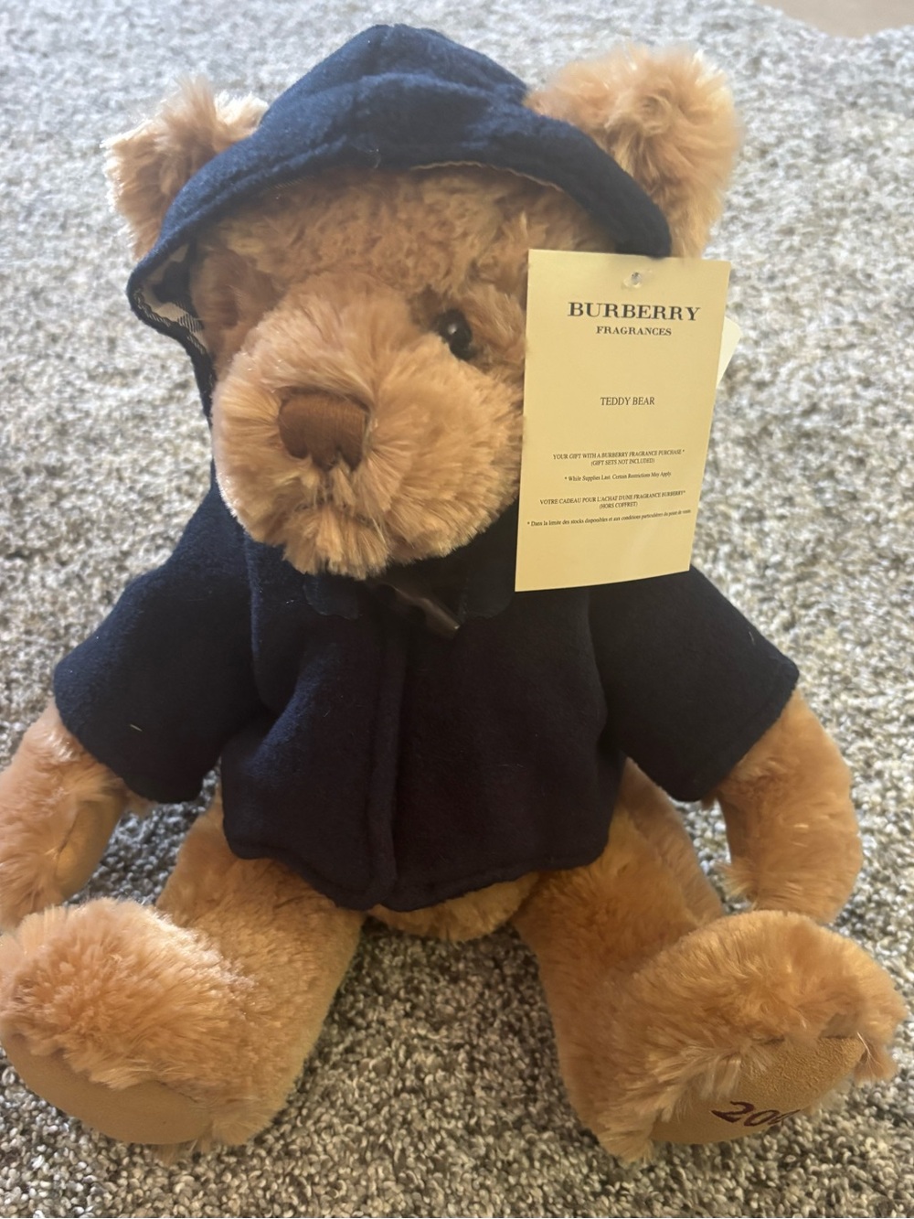 Burberry Brown Plush Teddy with Navy Hooded Coat